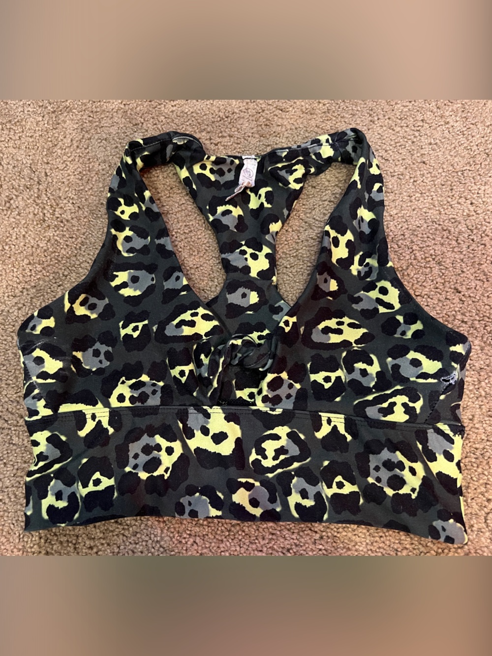 Sage Black & Yellow Leopard-Print Racerback Sports Bra